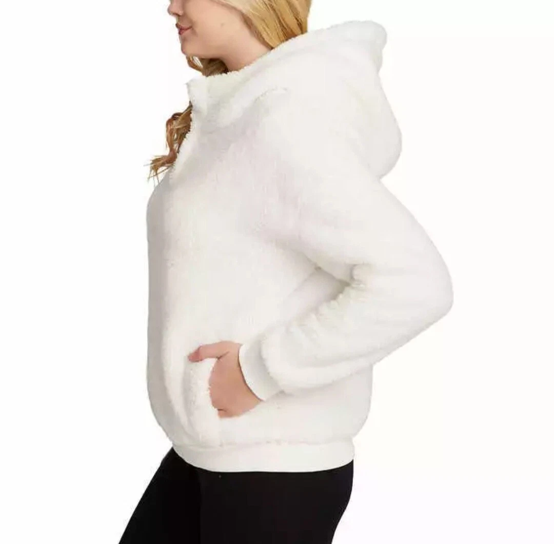 OFF WHITE ?Lukka Lux Felpa con cappuccio donna accogliente in pile sherpa bianco sporco con tasche taglia large?