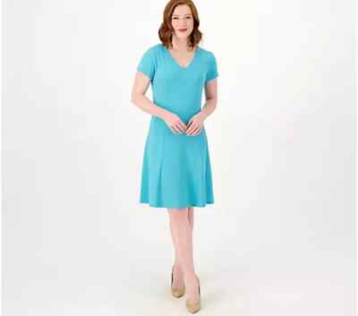 Isaac Mizrahi Live! Pebble Knit Paneled Dress w/Cap Sleeve-Blue-2X-NEW-A591643