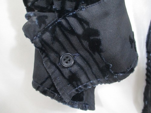 Giorgio Armani Burnt Velvet Sz 44 Black Blue Semi Sheer Long Sleve Blouse Top - Picture 5 of 7