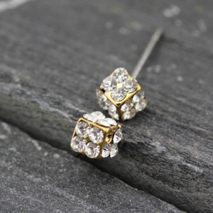 Authentic New 18K Gold Plated Cute Half Cube Crystal Lucky Dice Style Stud Earrings Set