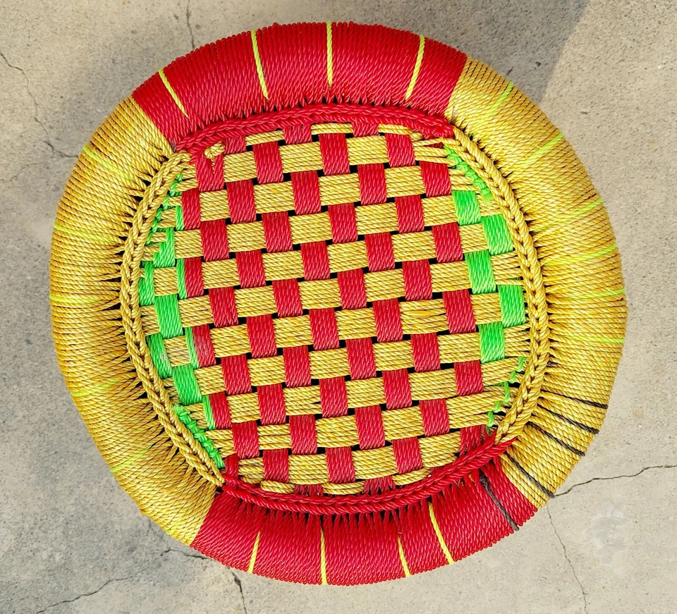 Rattan Stool Set of 2 In Original Nylon Rope - Image 4 of 4