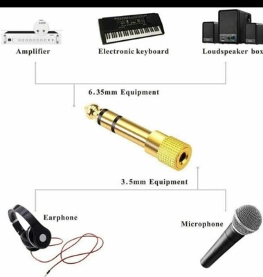 6.3mm 1/4'' Male plug to 3.5mm GOLD PLATED Jack Stereo Audio Adapters NOS