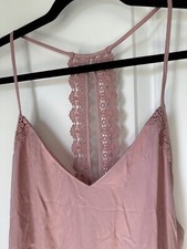BHLDN Rose Pink Silk Nightgown Crochet Racerback size S
