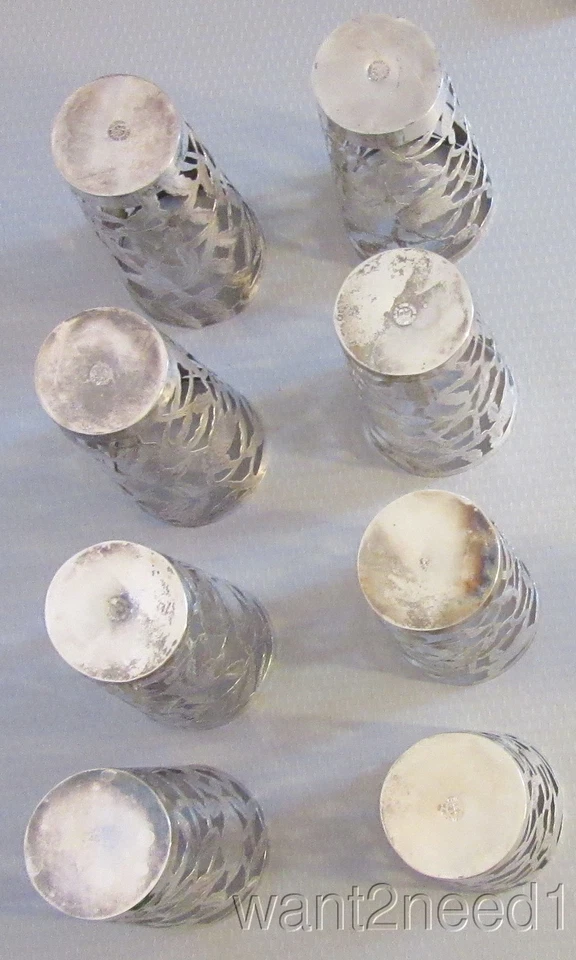 Juego de 8 portavasos vintage de plata de ley 925 México perforados sin vidrio 240 g Foto 4 de 4