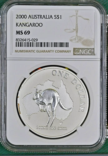 2000 Australia Kangaroo Frosted 1 oz Silver Coin - NGC MS69