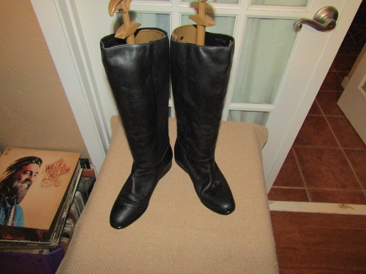 Vintage JCPenney Black Leather Below Knee Boots Women's size M