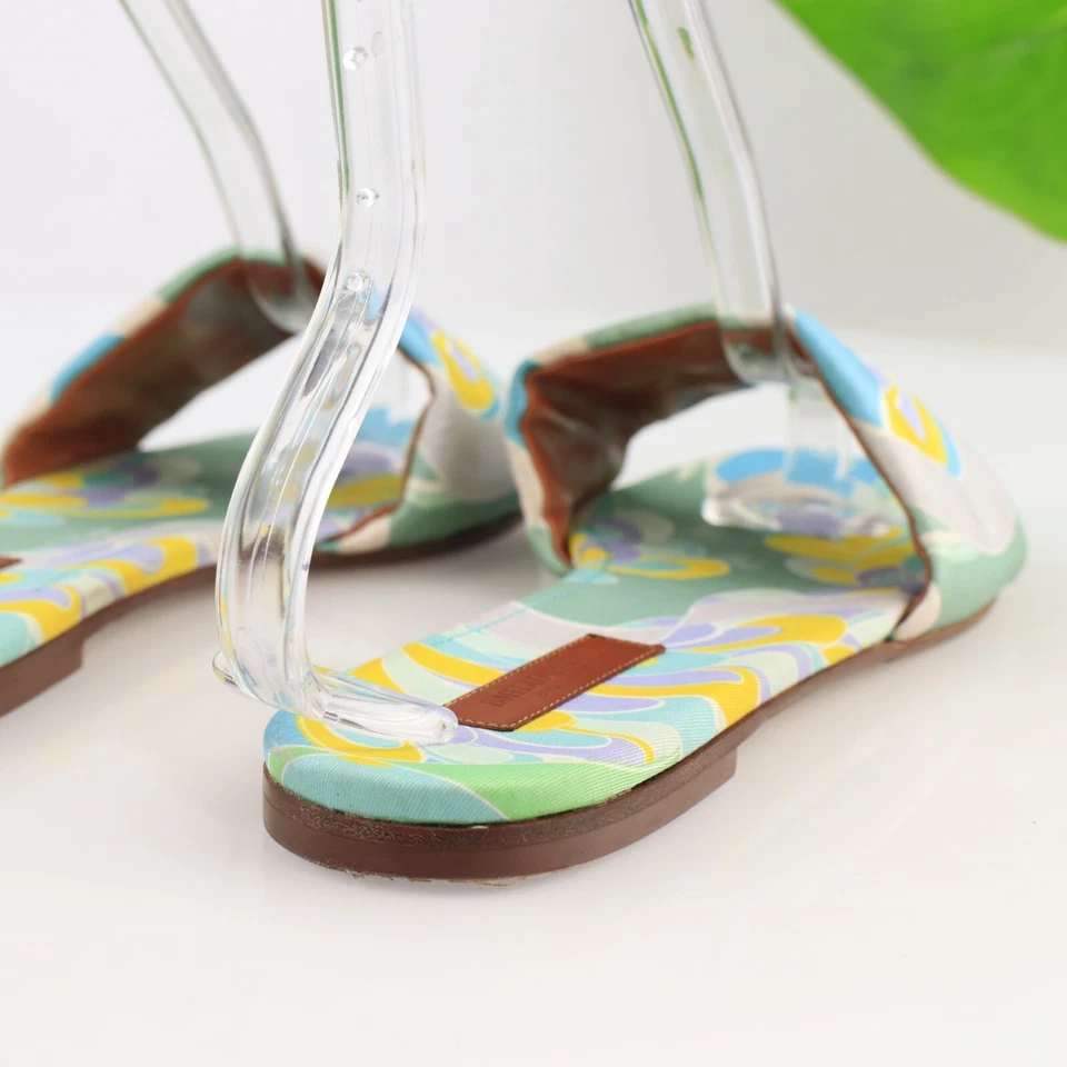 Emilio Pucci Womens Printed Slide Sandal Size 41 11 Green Teal Blue Satin Shoe - Image 4 of 4