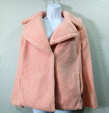 Kenzie Pink Teddy Coat Womens Sherpa Fleece Reversible Jacket Short Button Sz S