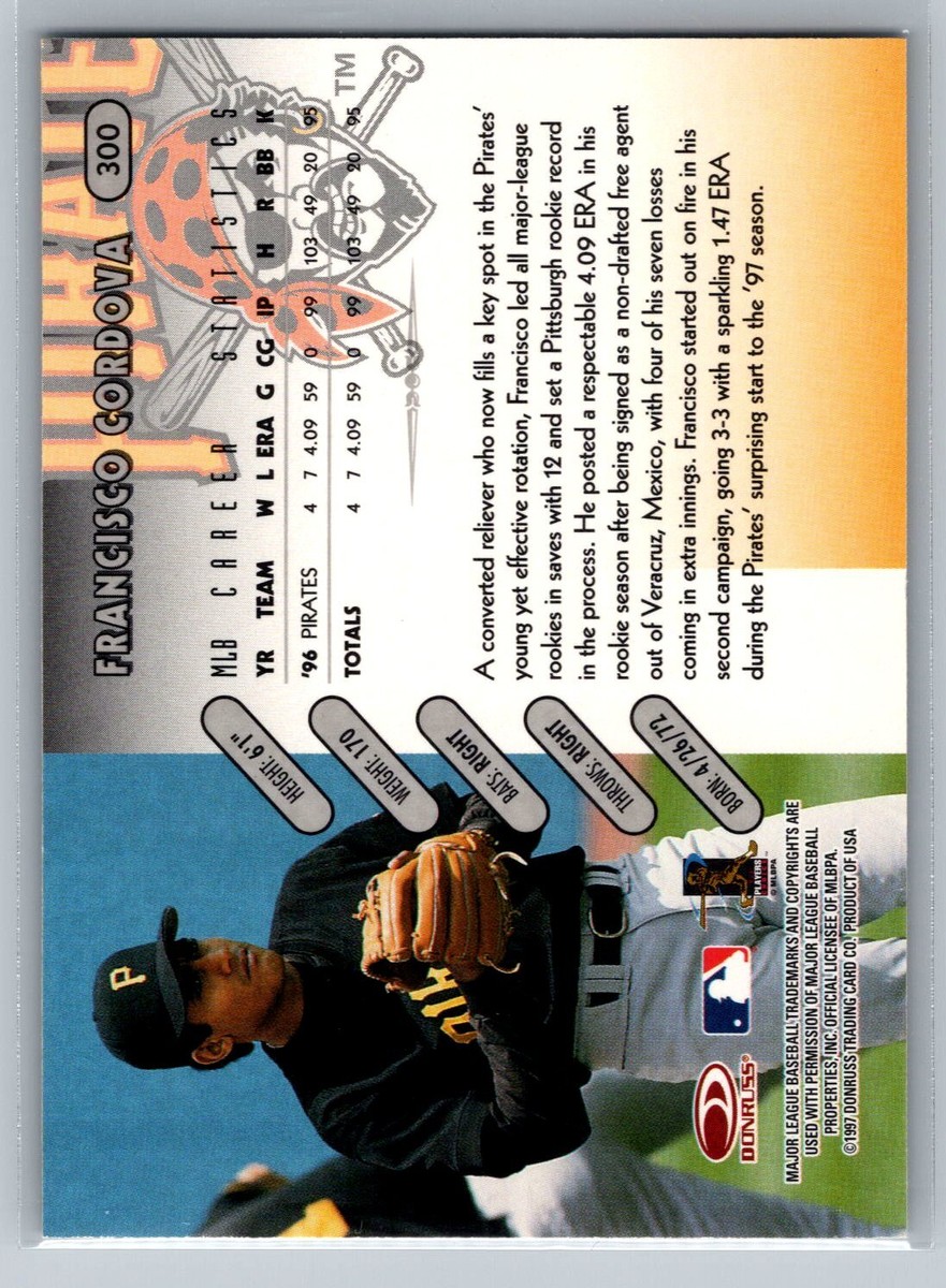 スポーツ選手 Baseball COLLECTORS TRADING CARDS Francisco Cordova 1997 Donruss BASEBALL #300 Pittsburgh Pirates | eBay