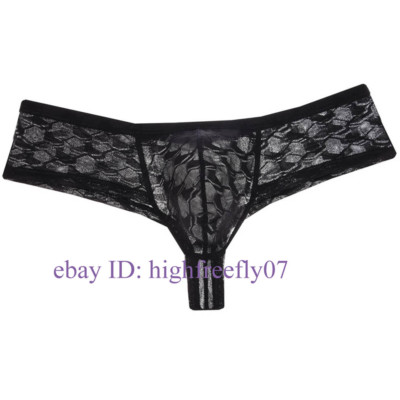 Men's Semi See-through Lace Boxer Briefs Underwear Hipster Penis