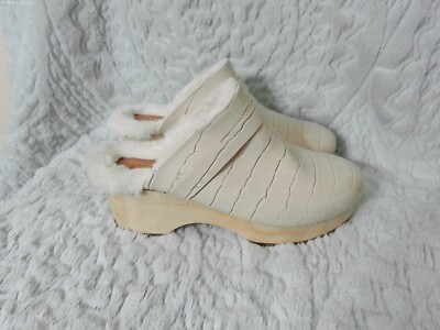 Andr e Assous Sofi Clogs Ivory Croc Leather Wood Heel Size 7  $220 NWOB
