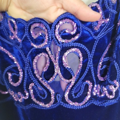 Vintage Zum Zum Usa Made Womens 6? Royal Blue Velvet Long Dress Slit Prom - Picture 8 of 10