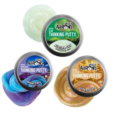 Crazy Aaron's Putty Mini Tins Gift Set Bundle, Aurora Sky, Nightfall, Super Star