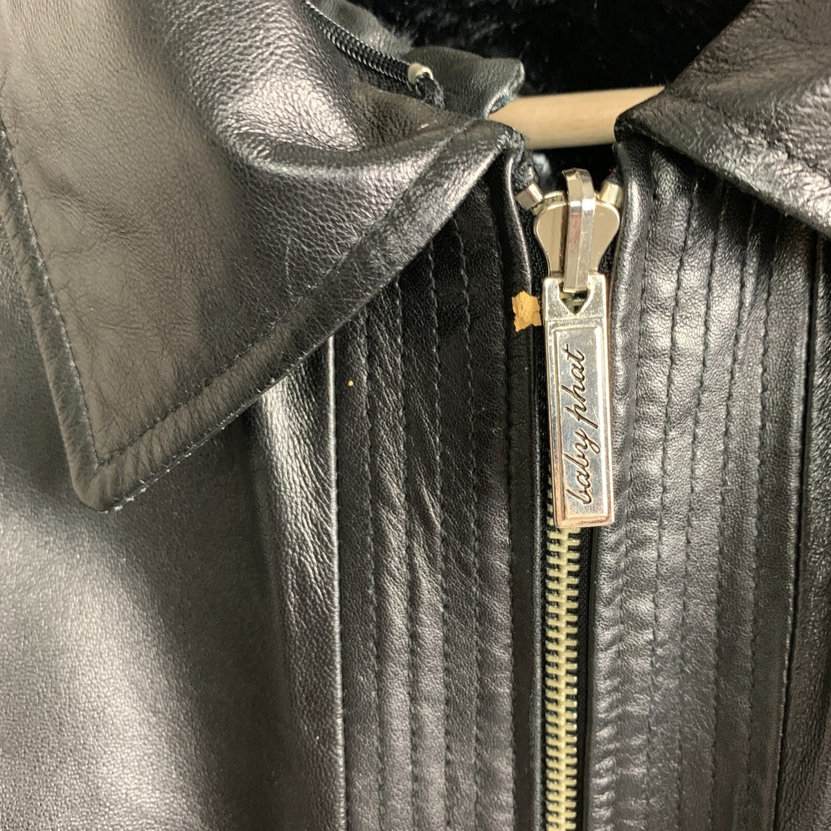 Baby Phat Vintage Reversible Jacket Black Leather/Faux Fur Collar