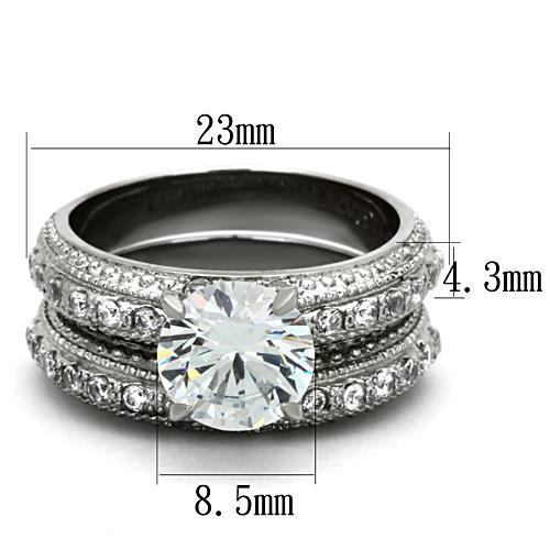 SET ANELLO donna fascia 3,25 CT TAGLIO TONDO ZIRCONI ACCIAIO INOX VINTAGE MATRIMONIO - Foto 3 di 5