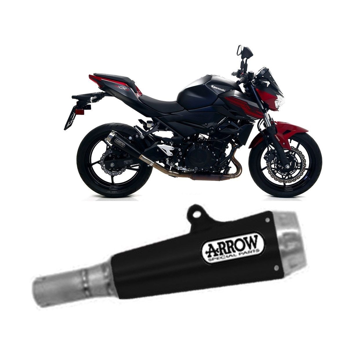 Exhaust Arrow Nichrom Black ProR Steel End Cap Kawasaki Z 400 2019 > 2021