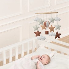Hot Air Balloon Baby Mobile Crib Decor Neutral Nursery Stars Clouds
