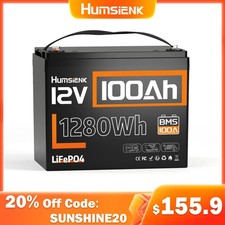 1280Wh 12V 100Ah LiFePO4 Lithium Battery Deep Cycle BMS RV Off-Grid Solar Marine