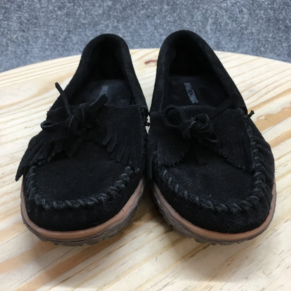 Zapatillas Minnetonka para mujer 9,5 Kilty banda de rodadura mocasines gamuza negra moño cómodo Foto 4 de 4