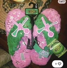 Wicked MOVIE FUZZY SLIPPERS PINK GREEN ELPHABA GLINDA NEW 7/8 ADULT NWT