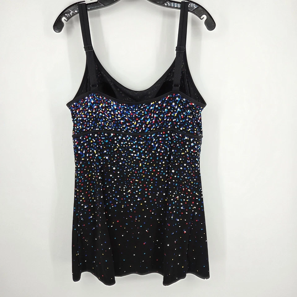 Womens Size 18 Swimsuit Tankini Top Black Multi Dot Print Ruched Longitude - Image 4 of 4