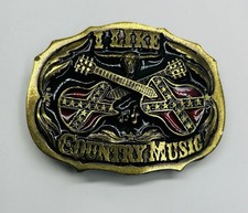 Vtg 1987 I Like Country Music Metal Enamel Belt Buckle Great American Buckle Co