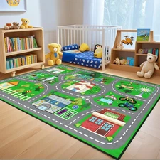 Race Car Track Rug Play Mat For Kids Toddlers Carpet Road Toy Track Floor Medium
