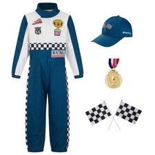 Kids Race Car Driver Costume - Jumpsuit and Cap for Halloween Fun