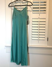 JAPNA NEW Green Satin Slip Midi Dress Adjustable Straps Small Women’s Zip