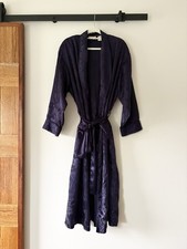 Victoria  s Secret  Vintage Long Robe Navy Blue Jacquard Floral