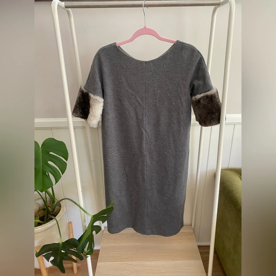 MaxMara Fur Cuff Wool Sheath Dress Sz 42 - Image 2 of 4