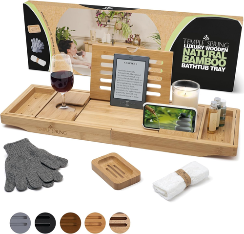 Vassoio Portatutto In Legno D'Ebano: Organizer Multiuso Per Bagno, Cucina, Gioielli E Candele - 5