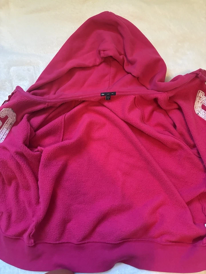 GAP Sudadera con Capucha Mujer XL Rosa Cremallera Completa Coqueta Y2K Bolsillos Bordados Foto 2 de 4