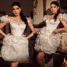 Ruhair Fashion Off the Shoulder WeddingDress Rhinestones Pleat Column BridalGown