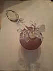 Vintage Perfume Bottle Pink Satin Glass Base Rose Floral Butterfly Design Topper — photo 3