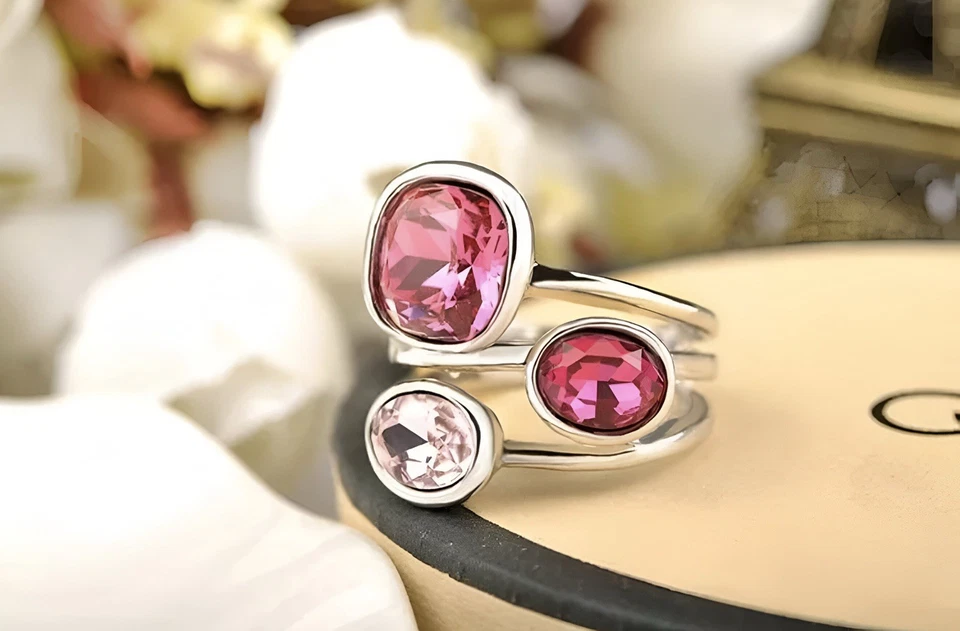 Moderno Retro Rosa Burbuja Bisel Placa de Plata Anillo Envolvente Cuadrado Corte Ovalado Talla 8 Renacimiento Foto 4 de 4