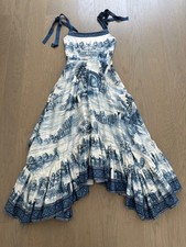 Alice + Olivia Rosalee Chateau Toile De Jouy Blue White Maxi Dress Tie Corset 2