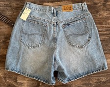 Vintage Lee Blue Denim Shorts Junior 15 NOS NWT High Rise Sandblast USA Mom