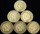 1859-64 SET OF 6 COPPER-NICKEL INDIAN HEAD CENTS PENNIES, GRADES: FINE TO FINE+