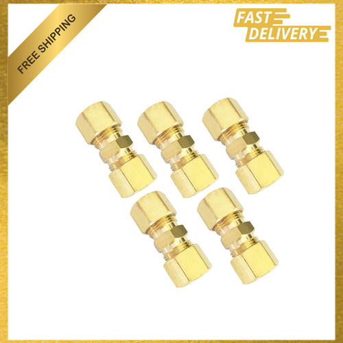 Brass Compression Tube Fitting Union 1/4 Inch OD Set of 5 Copper Aluminum