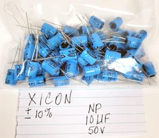 Lot of 10 XICON Capacitor ~ 50v 10uF NON-Polarized Electrolytic Aluminum +/- 10%