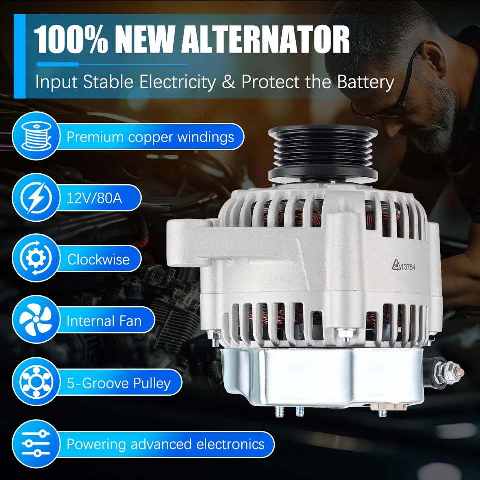 Genuine Alternator 80Amp For 1997-2001 Toyota Camry 1999-2001 Toyota Solara 2.2L Foto 2 de 4