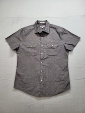 Express Men Shirt L Gray Collared Short Sleeve Chest Pockets Button Front Casual