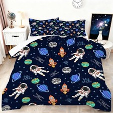 Blue Space Comforter Set Full Size for Boys Cartoon Outer Space Bedding Set C...