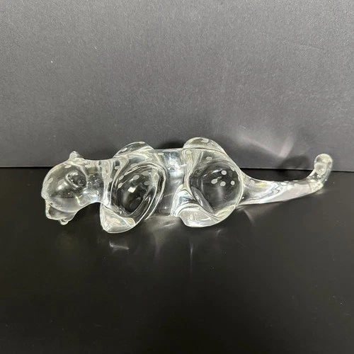 VTG STEUBEN Crystal Glass Sneaking STALKING Spotted CHEETAH Jaguar Cat Figure