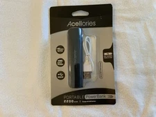 NEW Acellories Portable Power Bank 2200 mAh Built-In Flashlight BLACK