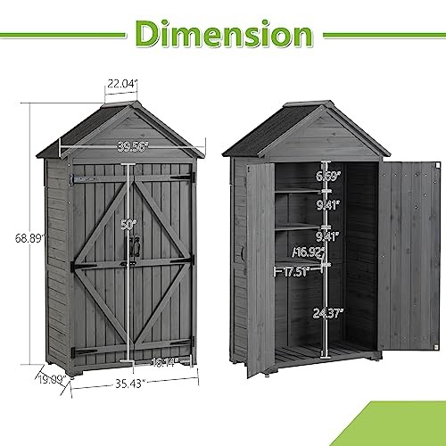 Capanno da Giardino in Legno 69" Porta Attrezzi Organizzatore con 3 Ripiani Estraibili e - Foto 4 di 8