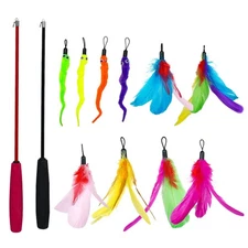 Interactive Cat Toys Retractable Wand Feather Toy Refills Indoor Kitten Teaser