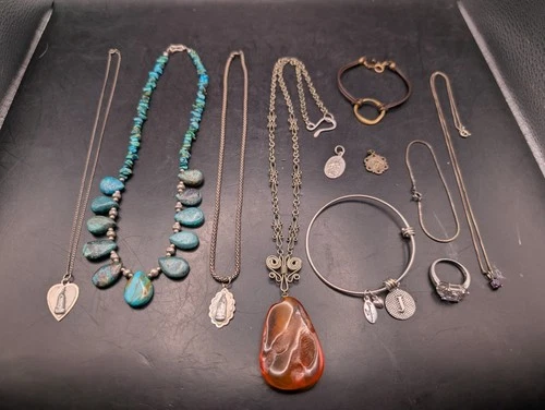 🔥BIG STERLING SILVER VINTAGE JEWELRY LOT TURQUOISE AMBER GOLD FILLED 100+ GRAMS