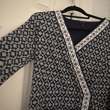 Talbots Blue White Geometric V-Neck 3/4 Sleeve A-Line Knee Dress Size M